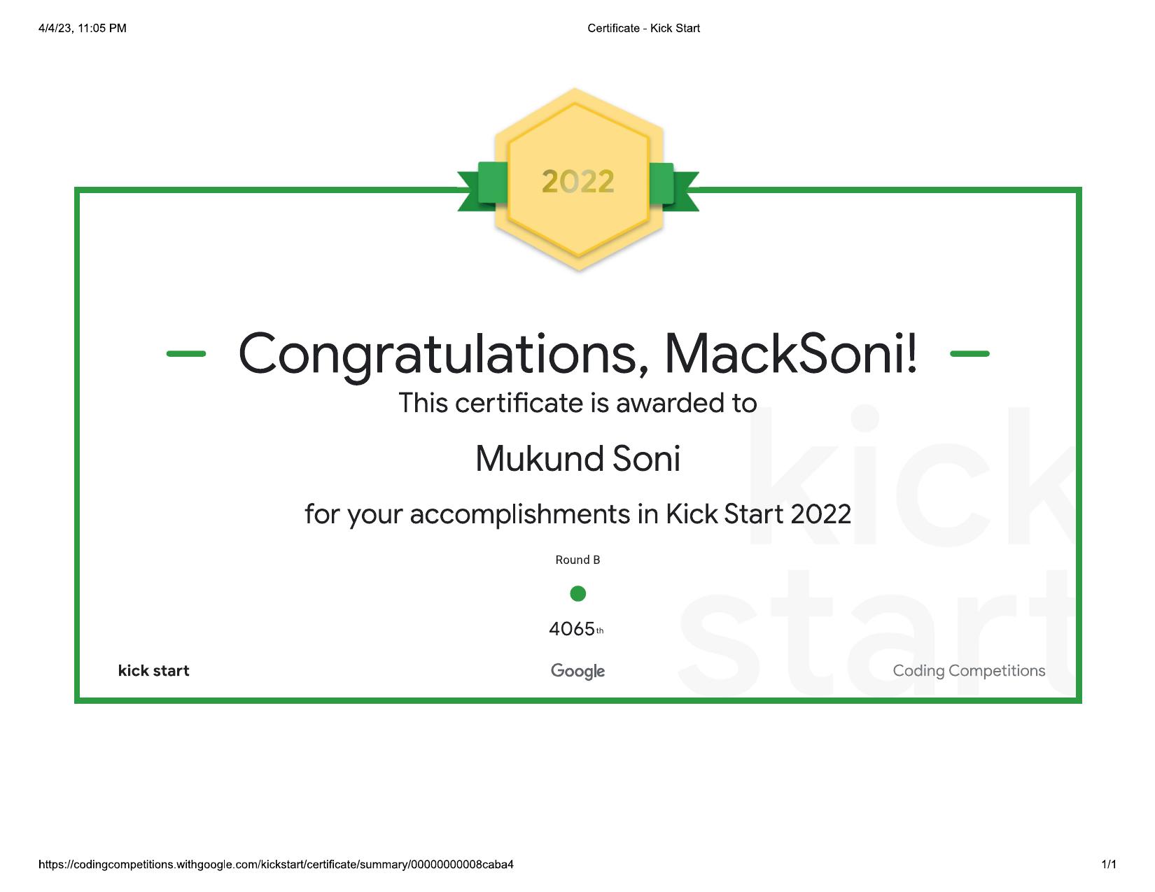 Google KickStart 2022 Global Algorithmic Contest
